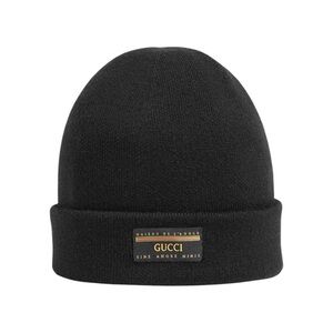 NWT Gucci Maison de l’Amour Patch Logo Black Wool Unisex Beanie Size S / 21cm